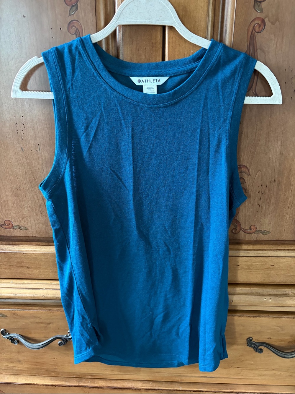 Athleta Deep Teal Sleeveless Linen-Blend Muscle Tank